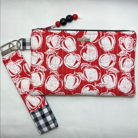 Handmade Handbags - Handmade Red Apple Print Clutch